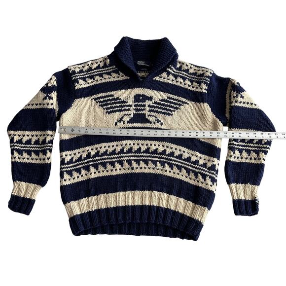 Polo by Ralph Lauren VTG 90s Handknit Wool Thunderbird Cowichan Style Sweater XL - Picture 7 of 10